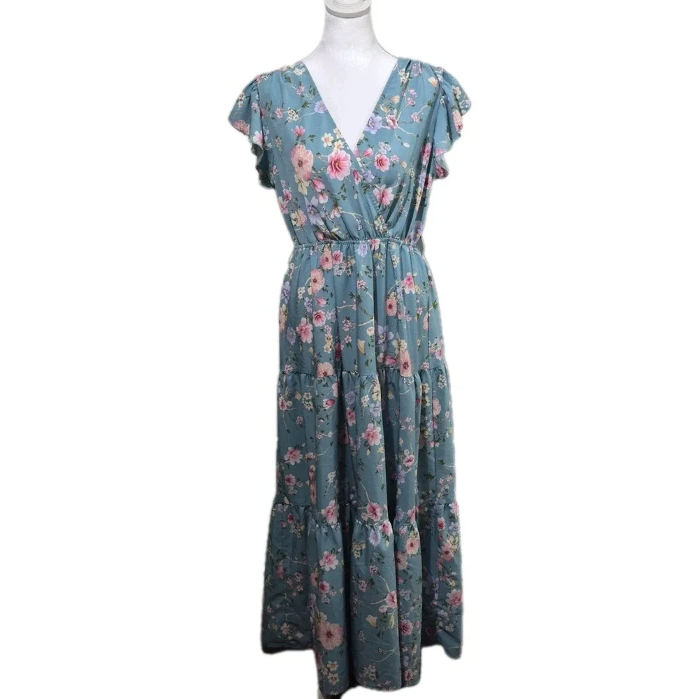 denim dresses south africa Fleur Midi Dress-Mid Vintage Denim this dress is distressed floral fabric Geisha Designs Women Blue Size:29W X 30L